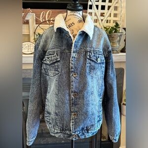 DNM Collection Denim Sherpa Coat Trucker Jacket Jean Men’s XL Vintage Acid Wash